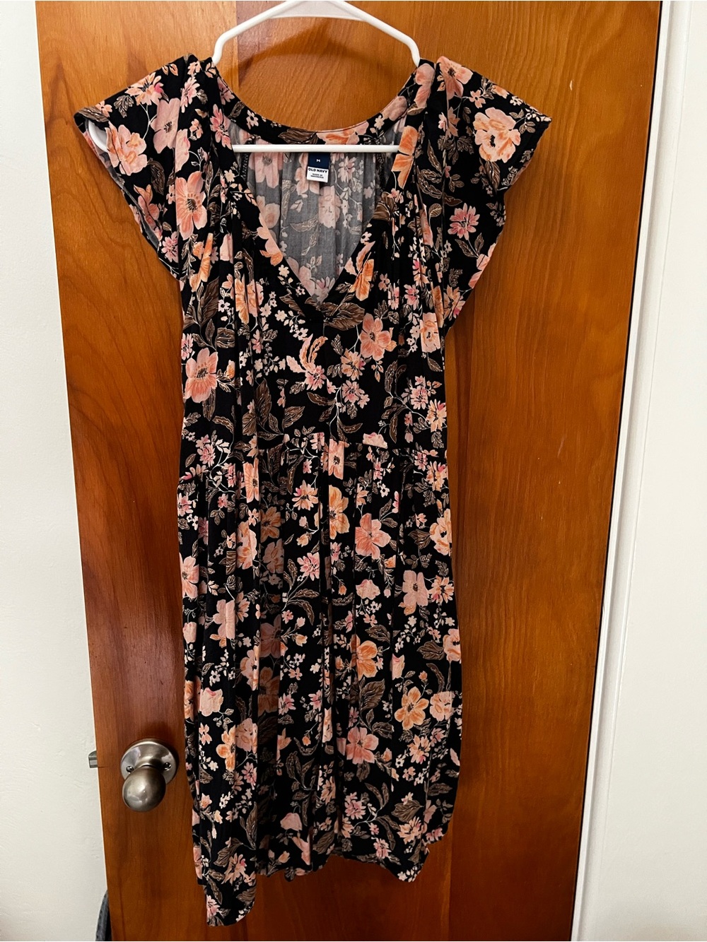 Old Navy Black Midi Dress with Peach Floral Print
